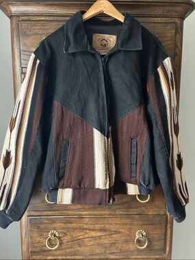 Men's Vintage Buffalo Nickel Western Tapestry /Aztec Blanket Jacket, Size M